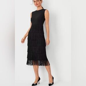 Ann Taylor Fringe Sheath, Black, Sz 14, NWT.